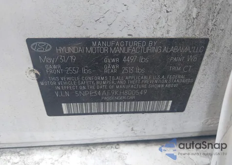 2019 Hyundai Sonata Sel из США, поврежденный, VIN 5NPE34AF9KH800549